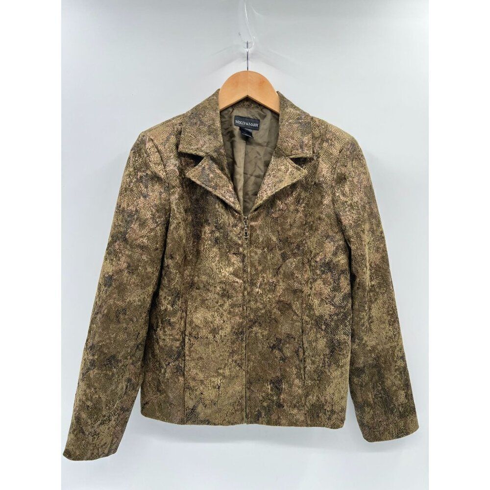 VTG 90s Molly & Maxx M Snakeskin Print‎ Jacket Metallic Python Y2K Zip Up Blazer